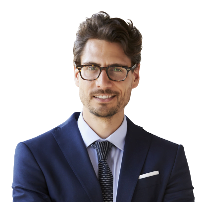 a man wearing glasses and a suit